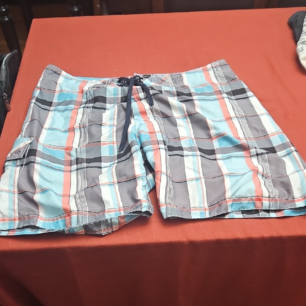 Old Navy Plaid Swim Shorts - Blue, Red, Gray